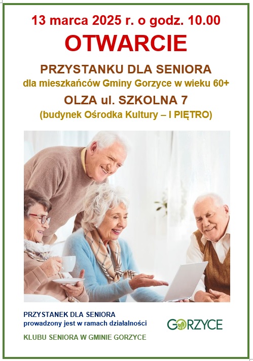 plakat informujący o otwarciu klubu seniora w Olzie
